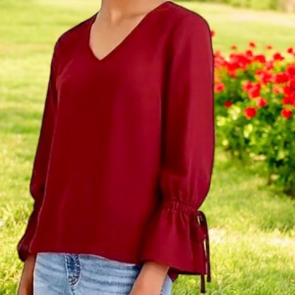 NWOT J. Crew Factory Mercantile Burgundy Red ‘Bow-Sleeve’ Top Size 4 - Picture 1 of 14